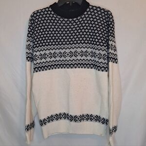 Vintage Ski Sweater Kingsport Navy and White Crewneck Sweater Womens XL #200